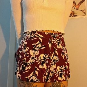 Maroon Floral Shorts